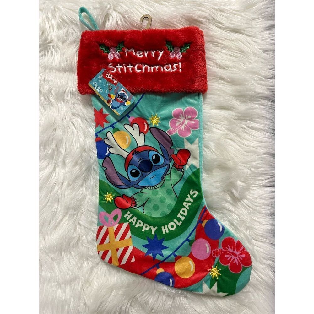 🆕 Disney Lilo & Stitch "Merry Stichmas" Christmas Stocking Red Large